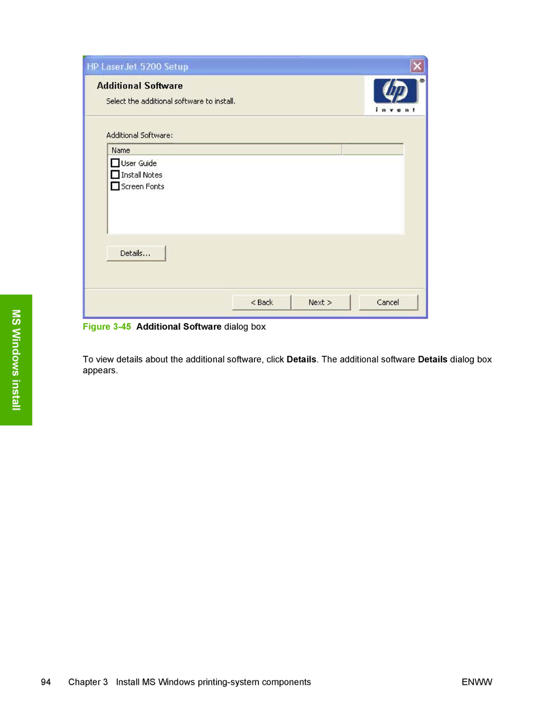 HP 5200L manual 45Additional Software dialog box 