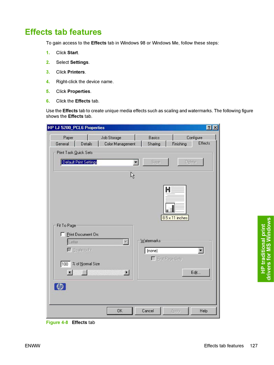 HP 5200L manual Effects tab features 