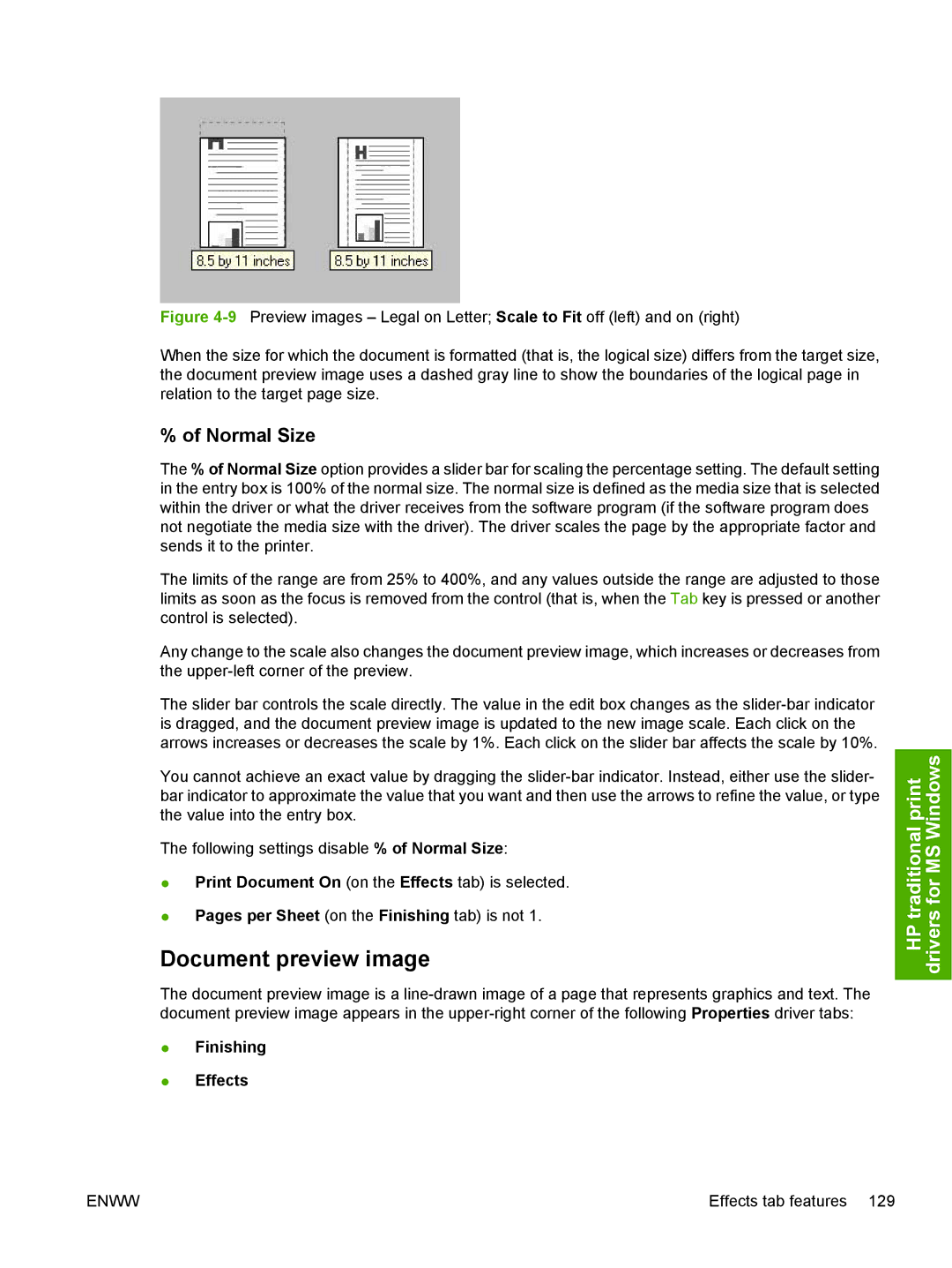 HP 5200L manual Normal Size, Finishing Effects 