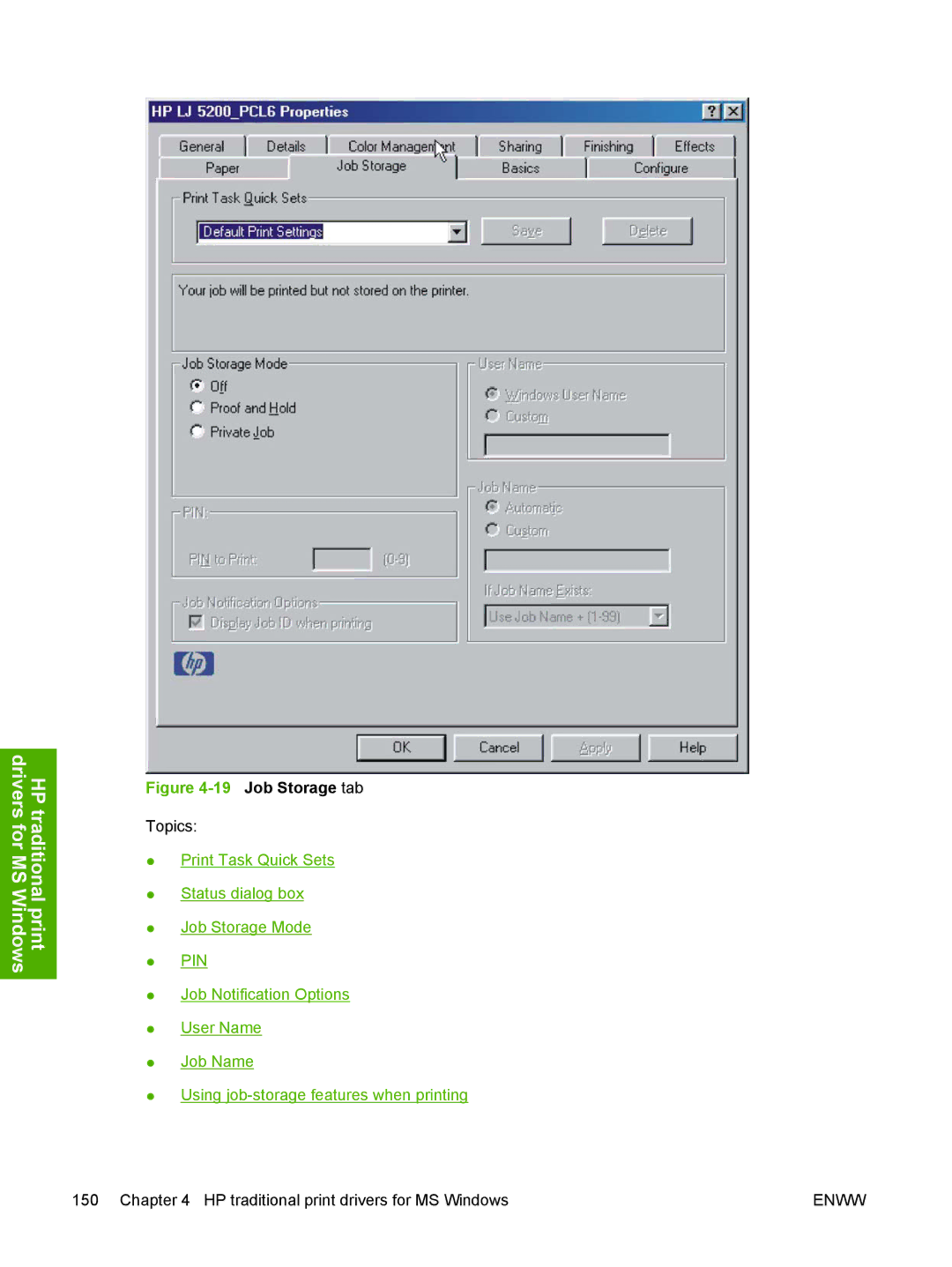 HP 5200L manual Job Storage tab 