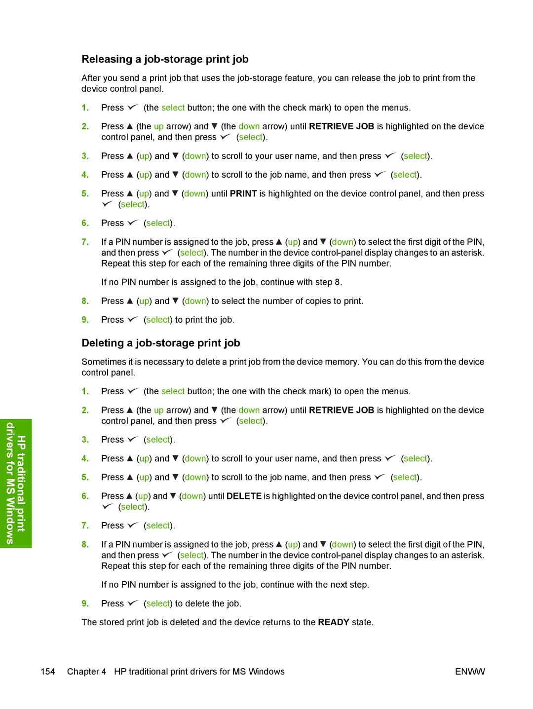 HP 5200L manual Releasing a job-storage print job, Deleting a job-storage print job 