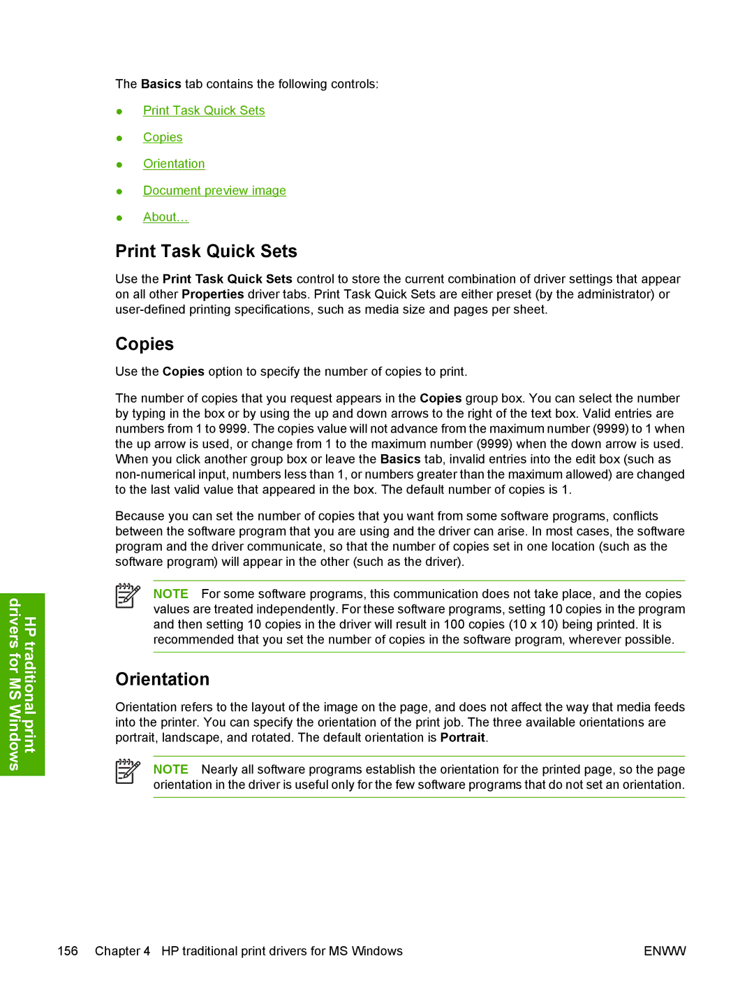 HP 5200L manual Copies, Orientation 