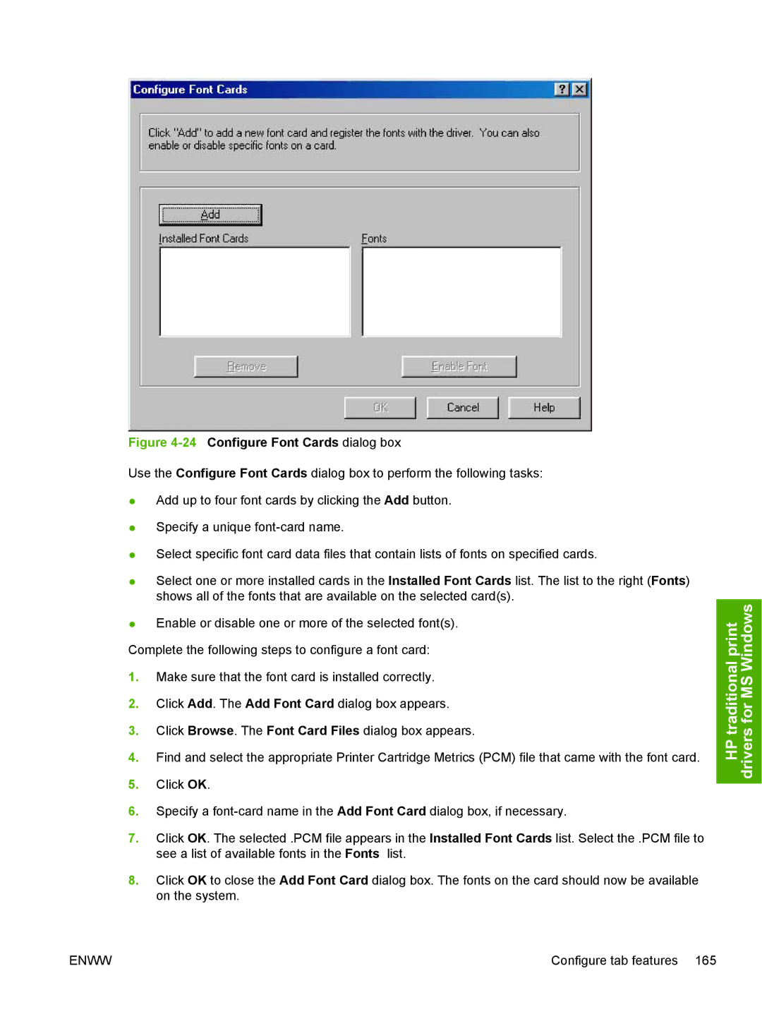 HP 5200L manual 24Configure Font Cards dialog box 