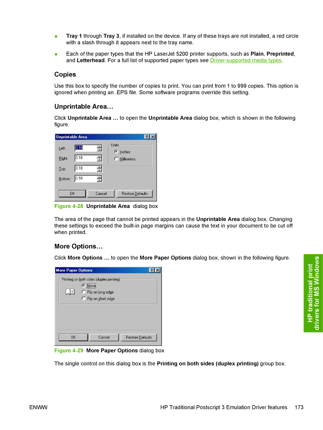 HP 5200L manual Copies, Unprintable Area…, More Options… 