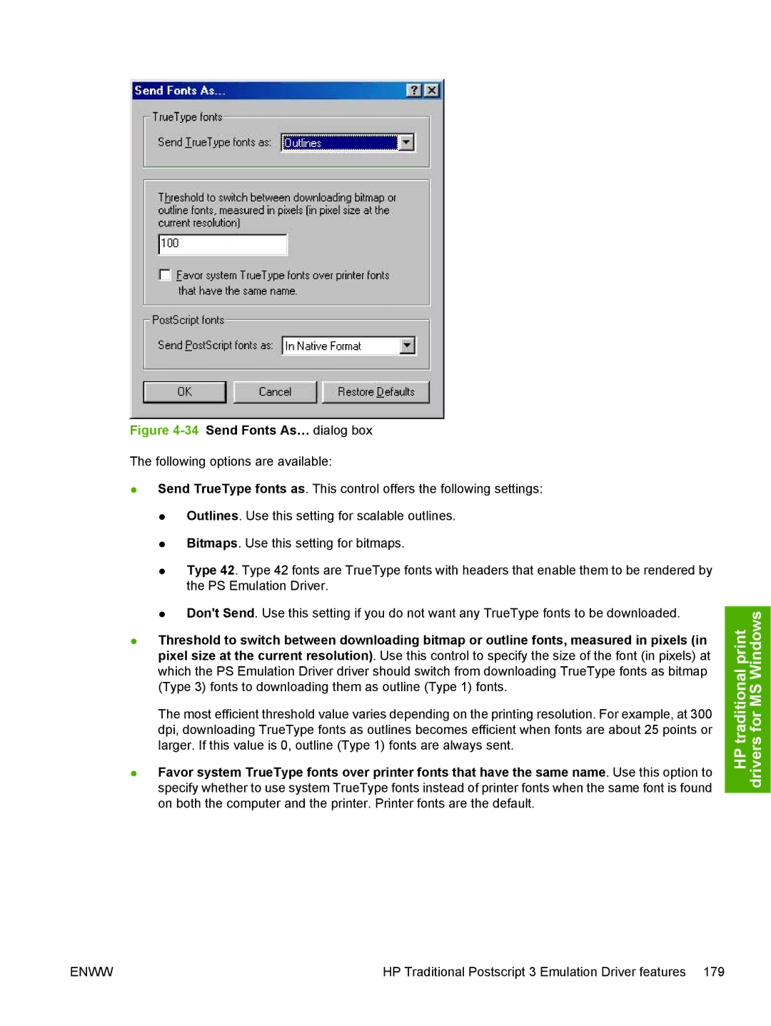 HP 5200L manual 34Send Fonts As… dialog box 