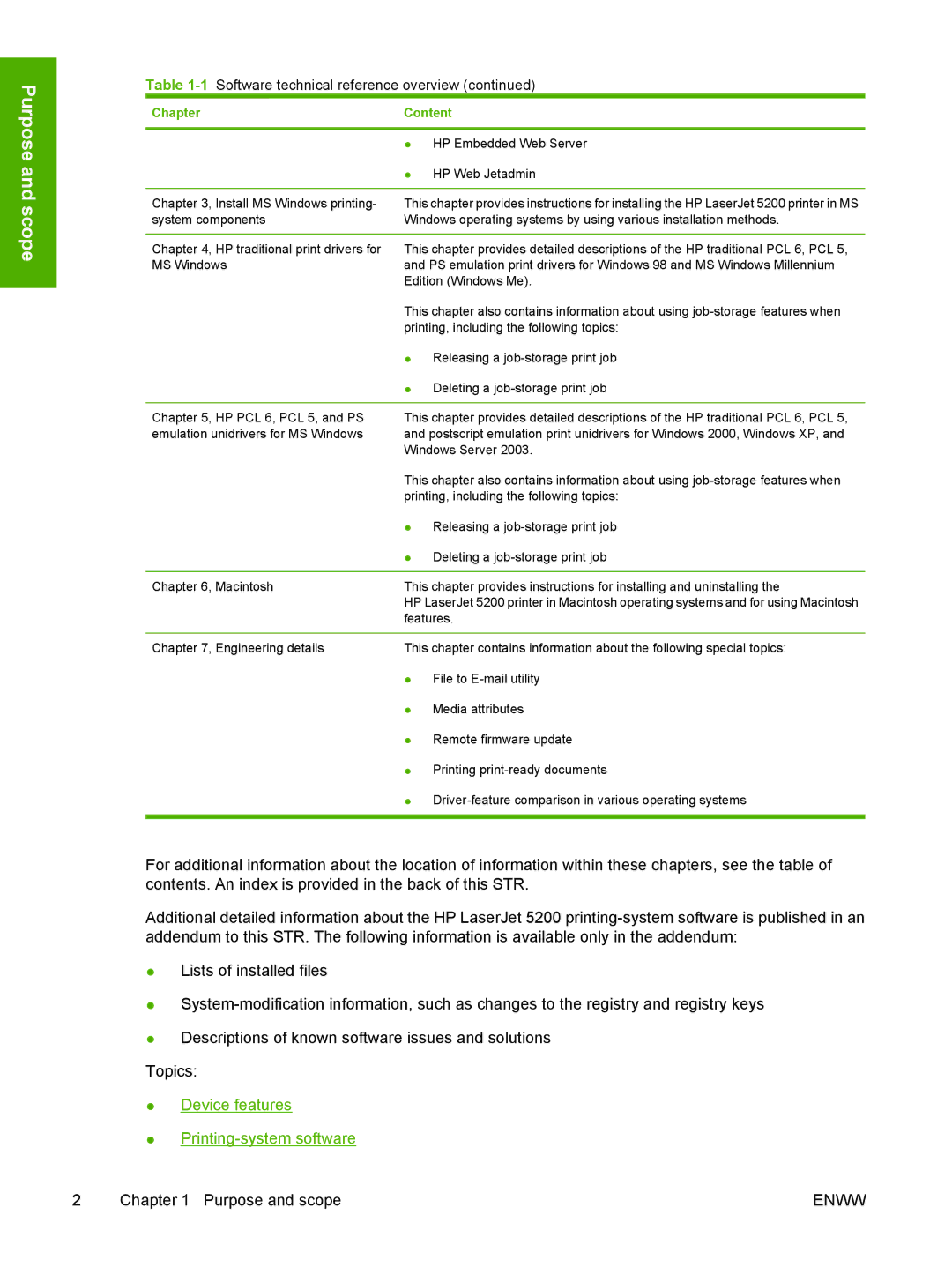 HP 5200L manual Device features Printing-system software 