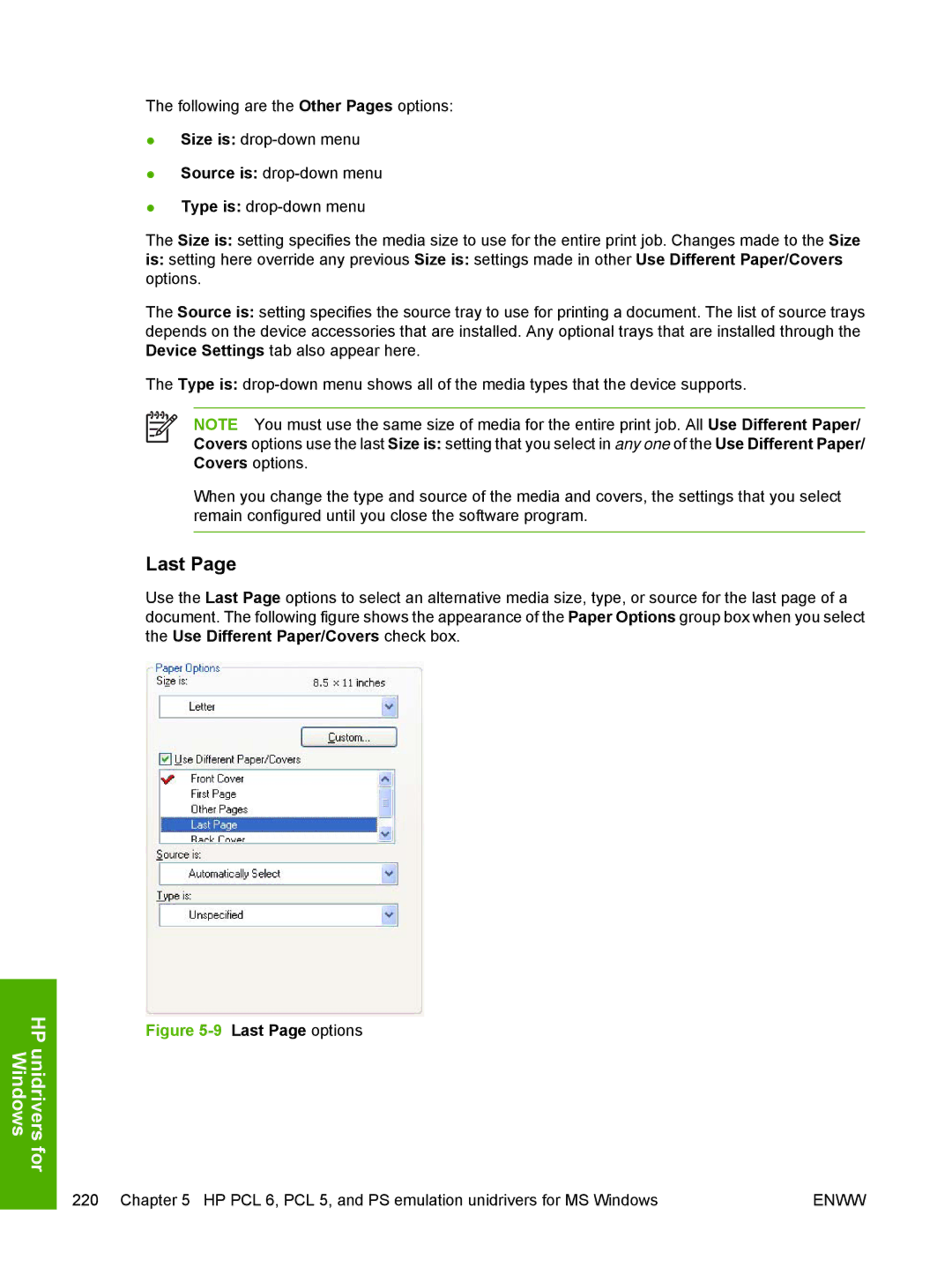 HP 5200L manual Last Page options 