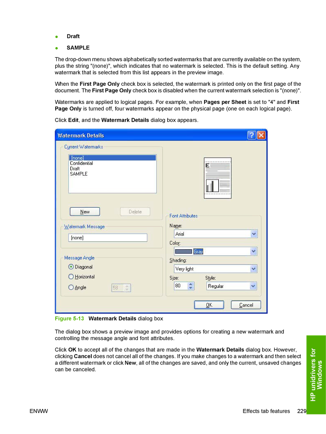 HP 5200L manual 13Watermark Details dialog box 