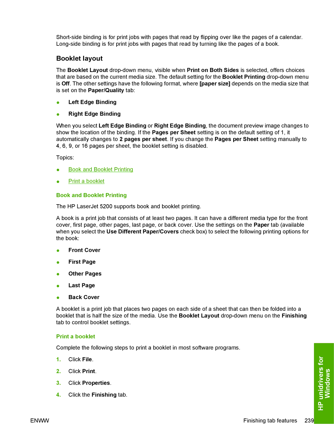 HP 5200L manual Booklet layout, Left Edge Binding Right Edge Binding 