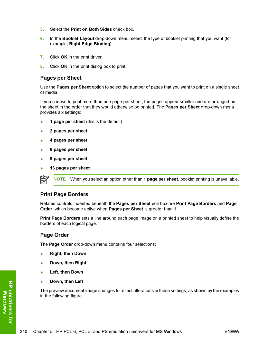 HP 5200L manual Order drop-down menu contains four selections 