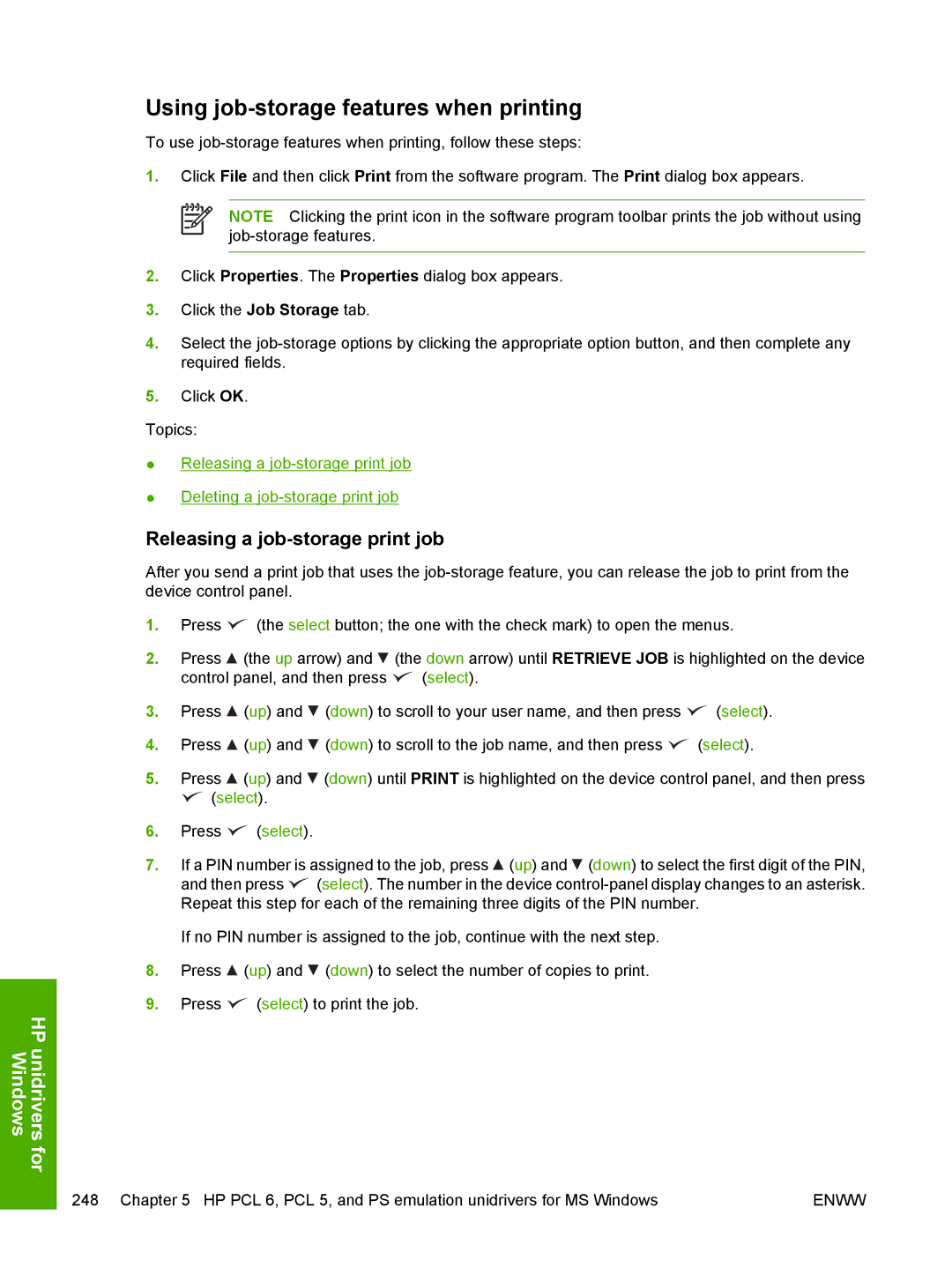 HP 5200L manual Using job-storage features when printing 