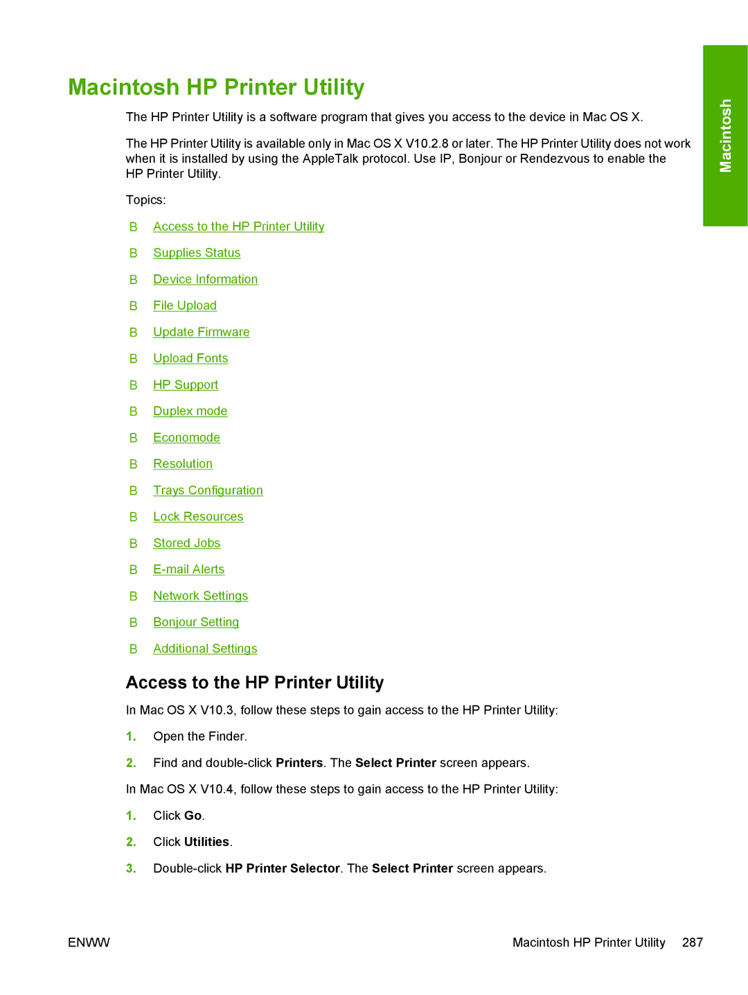 HP 5200L manual Macintosh HP Printer Utility, Access to the HP Printer Utility, Click Utilities 