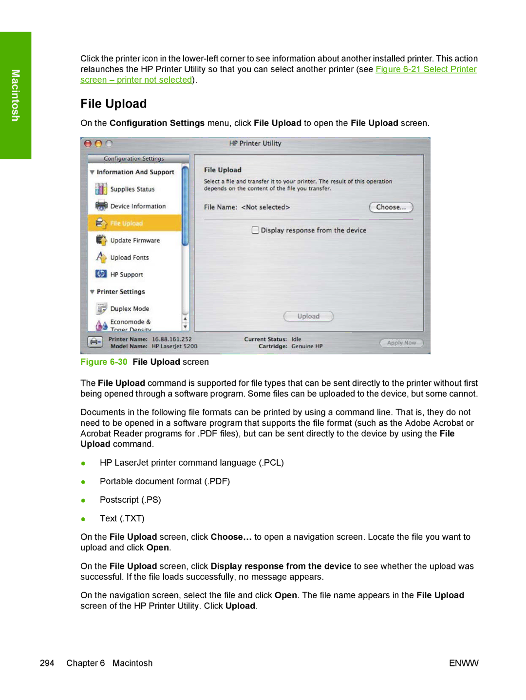 HP 5200L manual File Upload screen 
