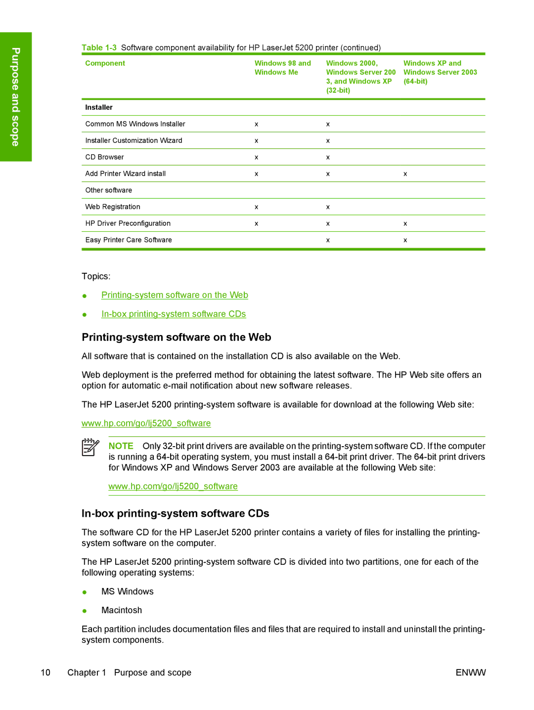 HP 5200L manual Printing-system software on the Web, In-box printing-system software CDs 