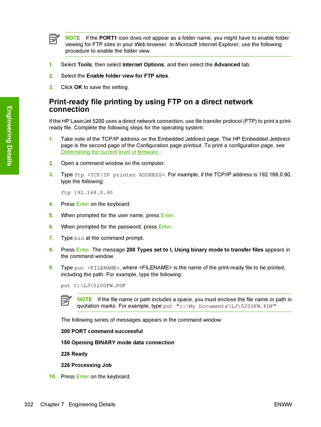 HP 5200L manual Press Enter on the keyboard Engineering Details 