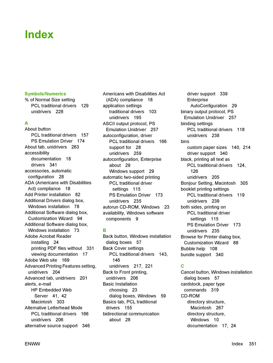 HP 5200L manual Index, Symbols/Numerics 