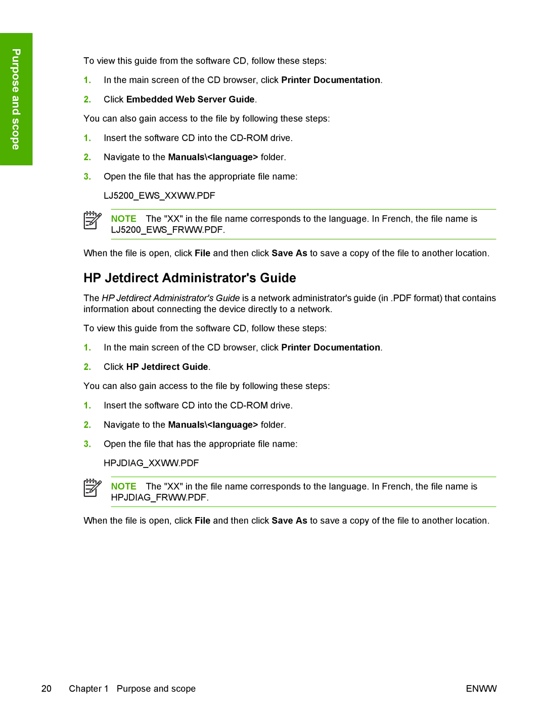HP 5200L manual HP Jetdirect Administrators Guide, Click Embedded Web Server Guide, Click HP Jetdirect Guide 
