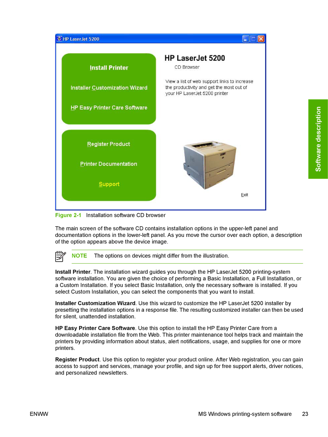 HP 5200L manual MS Windows printing-system software 