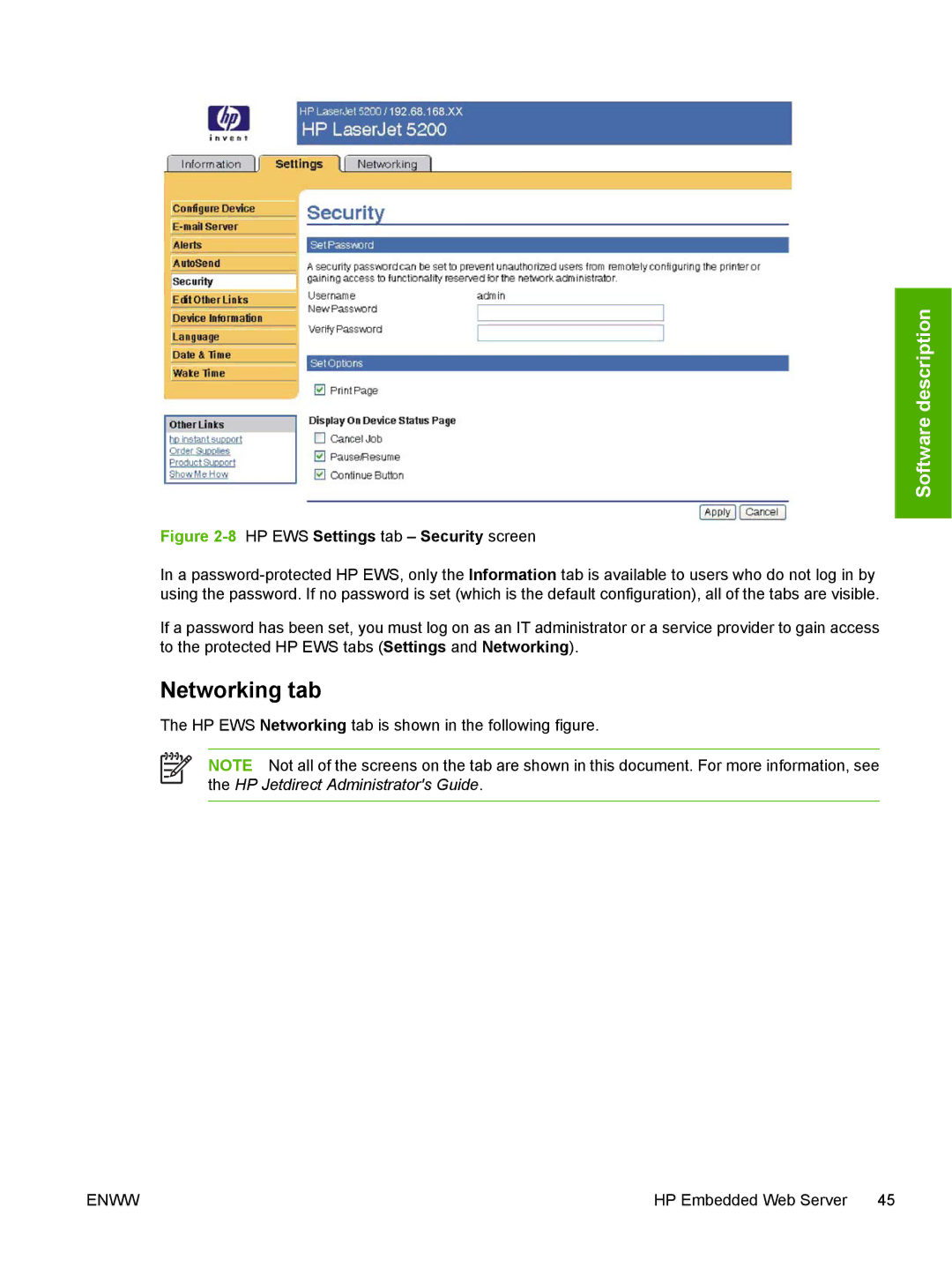 HP 5200L manual Networking tab 