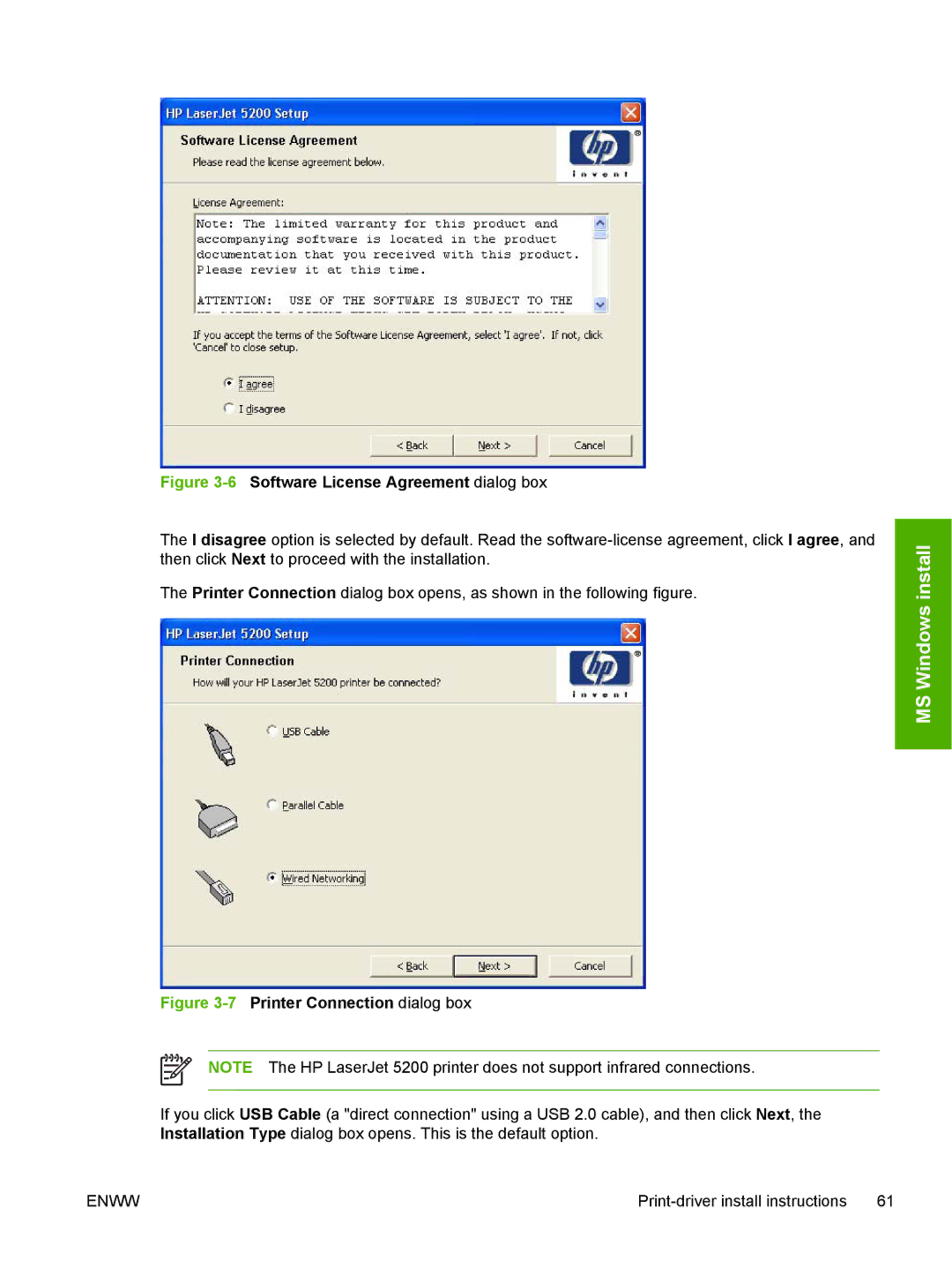 HP 5200L manual 6Software License Agreement dialog box 