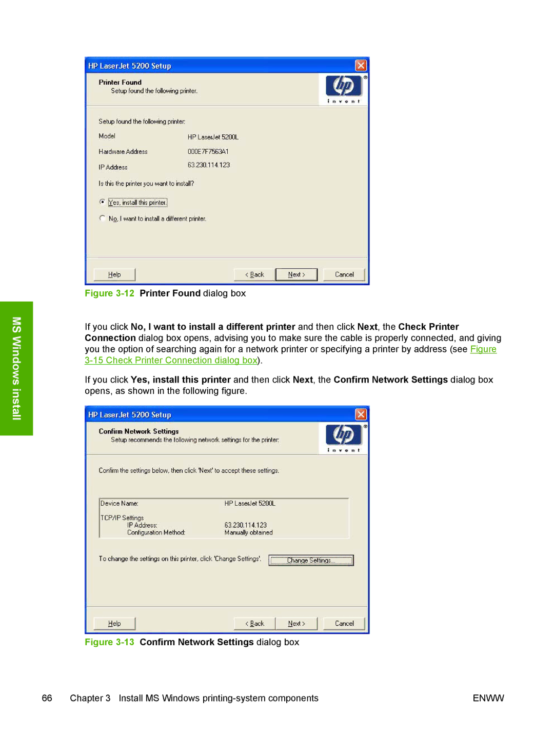 HP 5200L manual 13Confirm Network Settings dialog box 