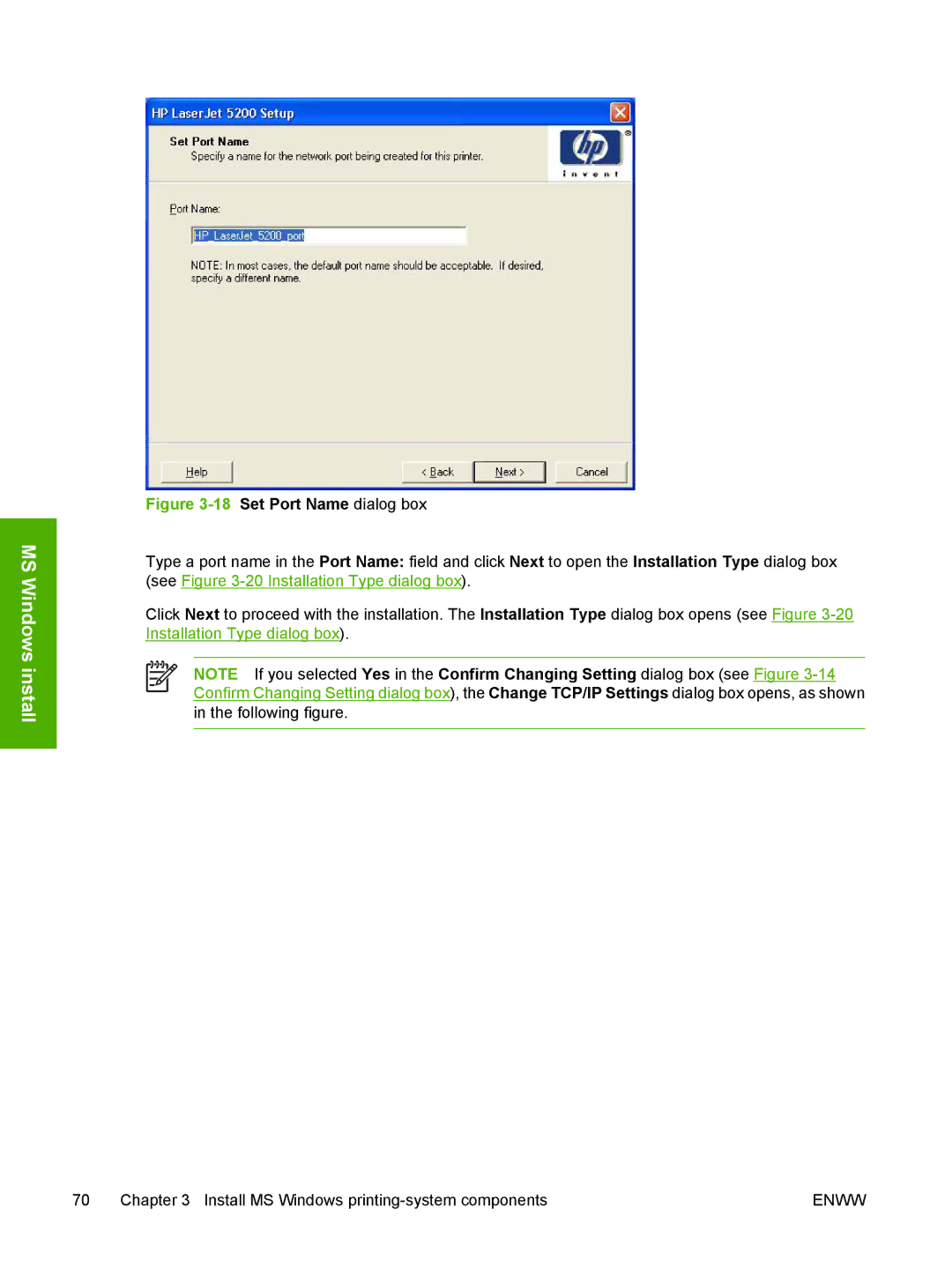 HP 5200L manual 18Set Port Name dialog box 