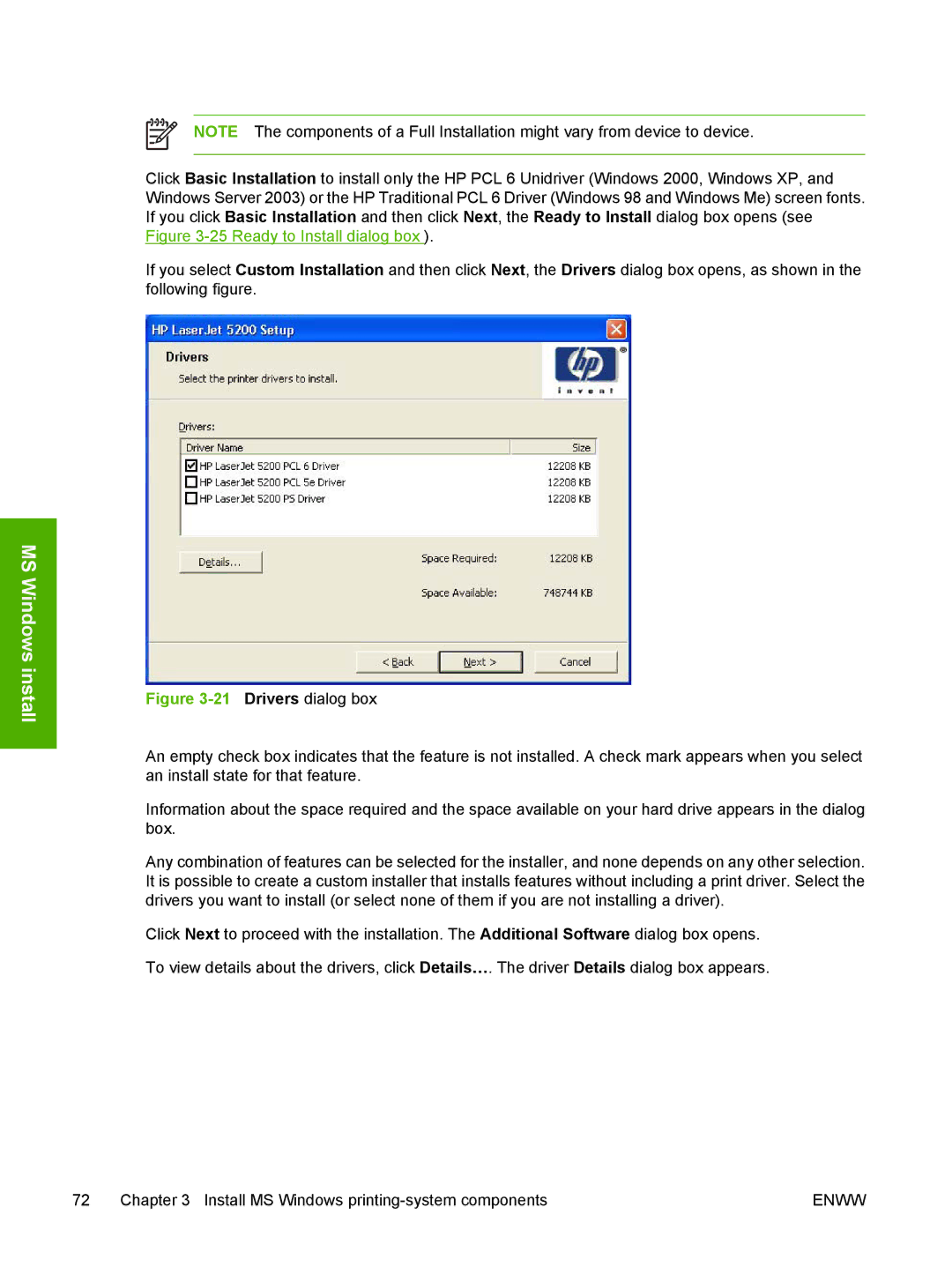 HP 5200L manual Drivers dialog box 