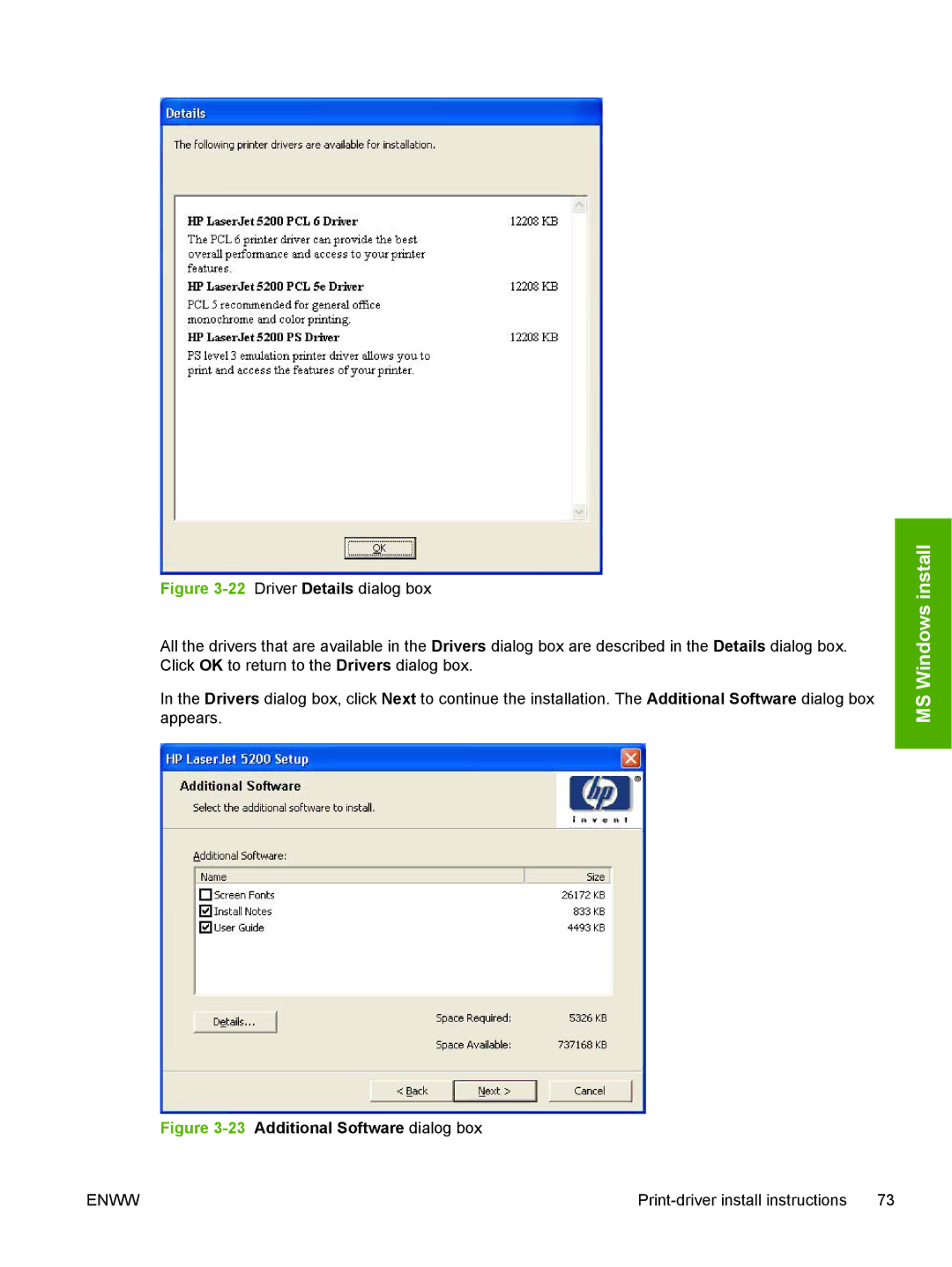 HP 5200L manual 23Additional Software dialog box 