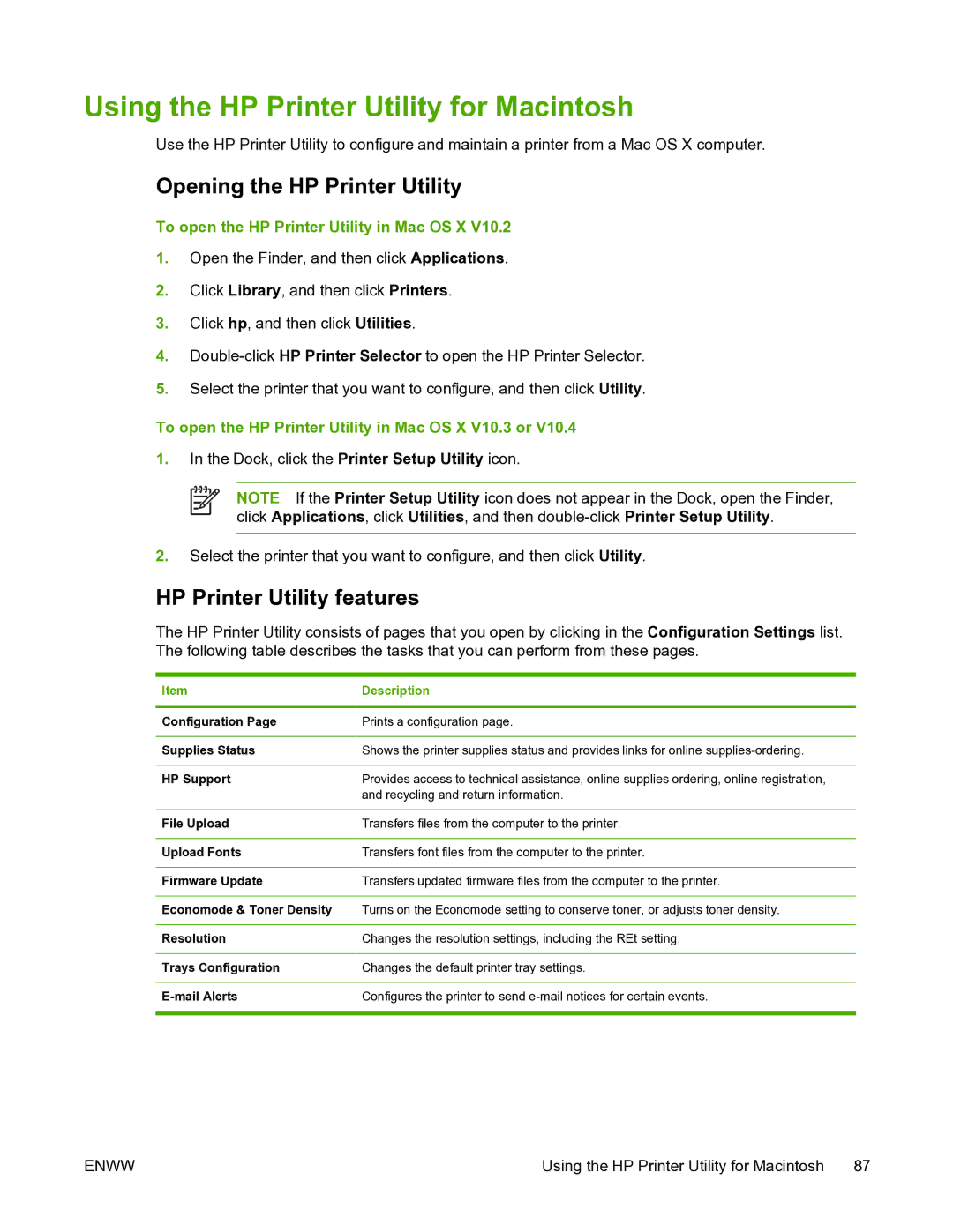 HP 5200L manual Using the HP Printer Utility for Macintosh, Opening the HP Printer Utility, HP Printer Utility features 