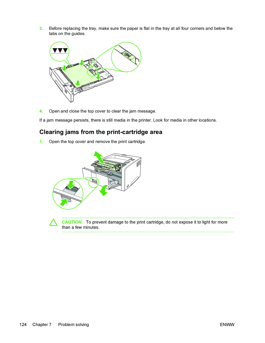 HP 5200L manual Clearing jams from the print-cartridge area 