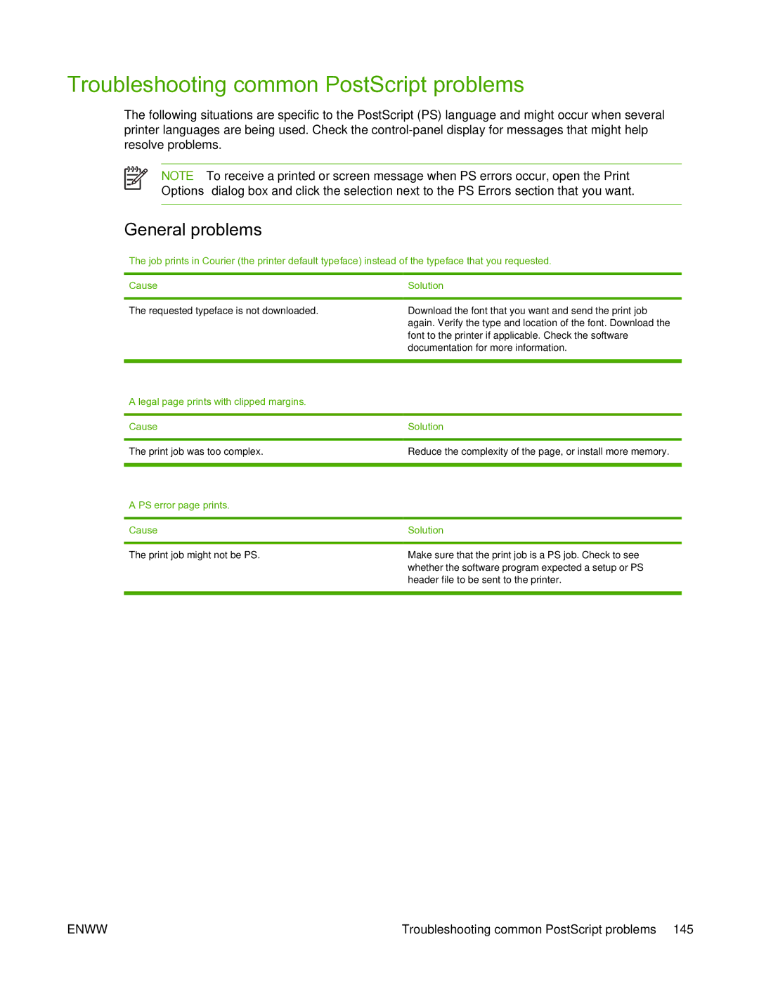 HP 5200L manual Troubleshooting common PostScript problems, General problems 