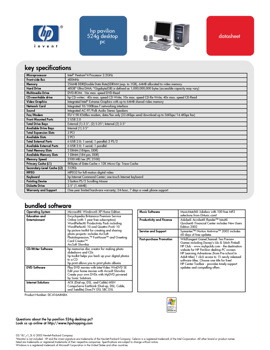 HP 524g (US/CAN) manual Key specifications, Bundled software, Questions about the hp pavilion 524g desktop pc?, Pci, Mpeg 