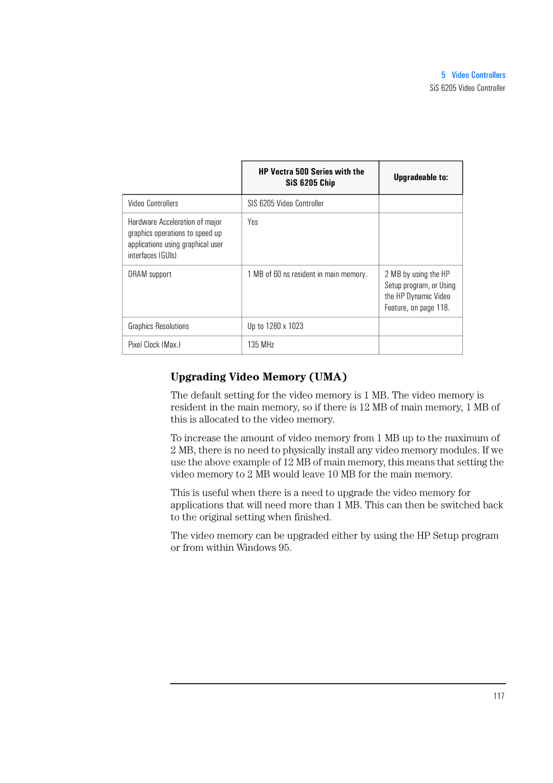 HP 520 5/XX, 525 5/XX manual Upgrading Video Memory UMA, Upgradeable to 