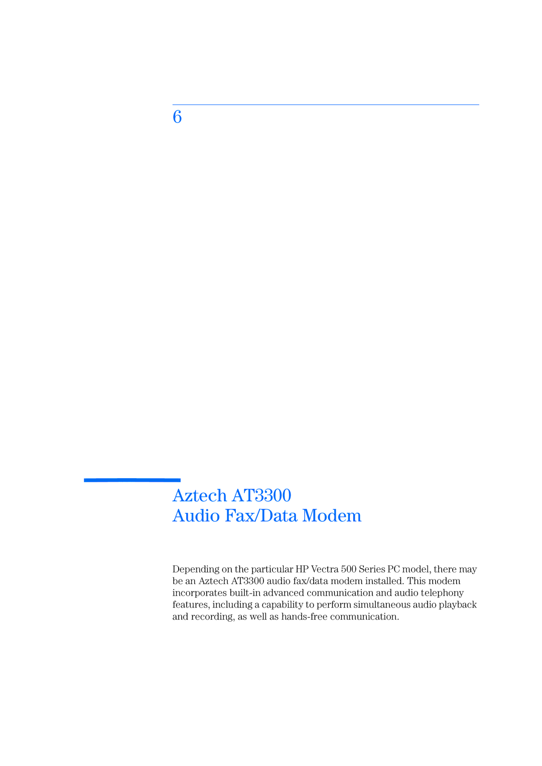 HP 520 5/XX, 525 5/XX manual Aztech AT3300 Audio Fax/Data Modem 