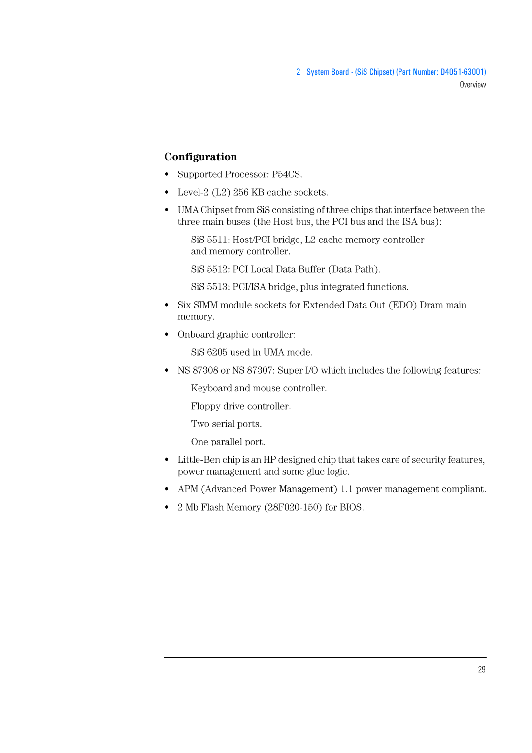 HP 520 5/XX, 525 5/XX manual Configuration, Supported Processor P54CS Level-2 L2 256 KB cache sockets 