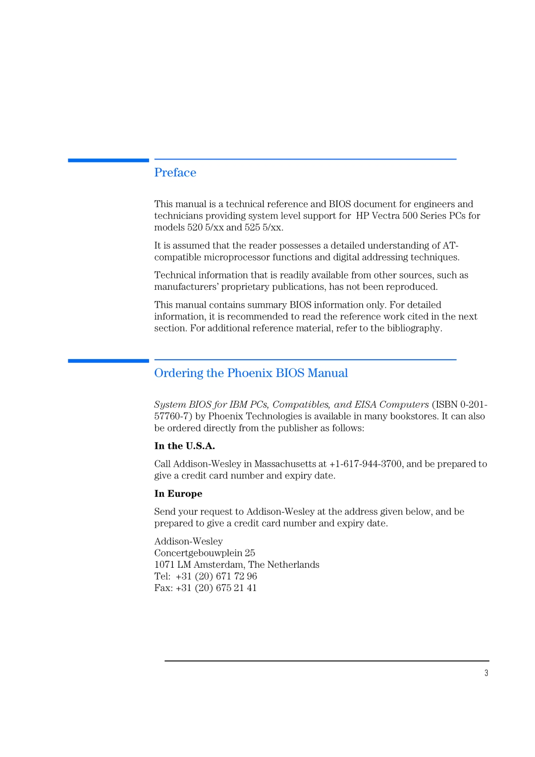 HP 520 5/XX, 525 5/XX manual Preface, Ordering the Phoenix Bios Manual 