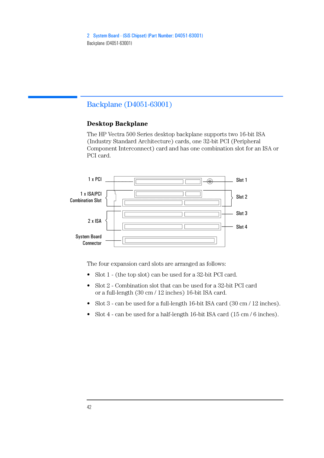 HP 525 5/XX, 520 5/XX manual Backplane D4051-63001, Desktop Backplane 