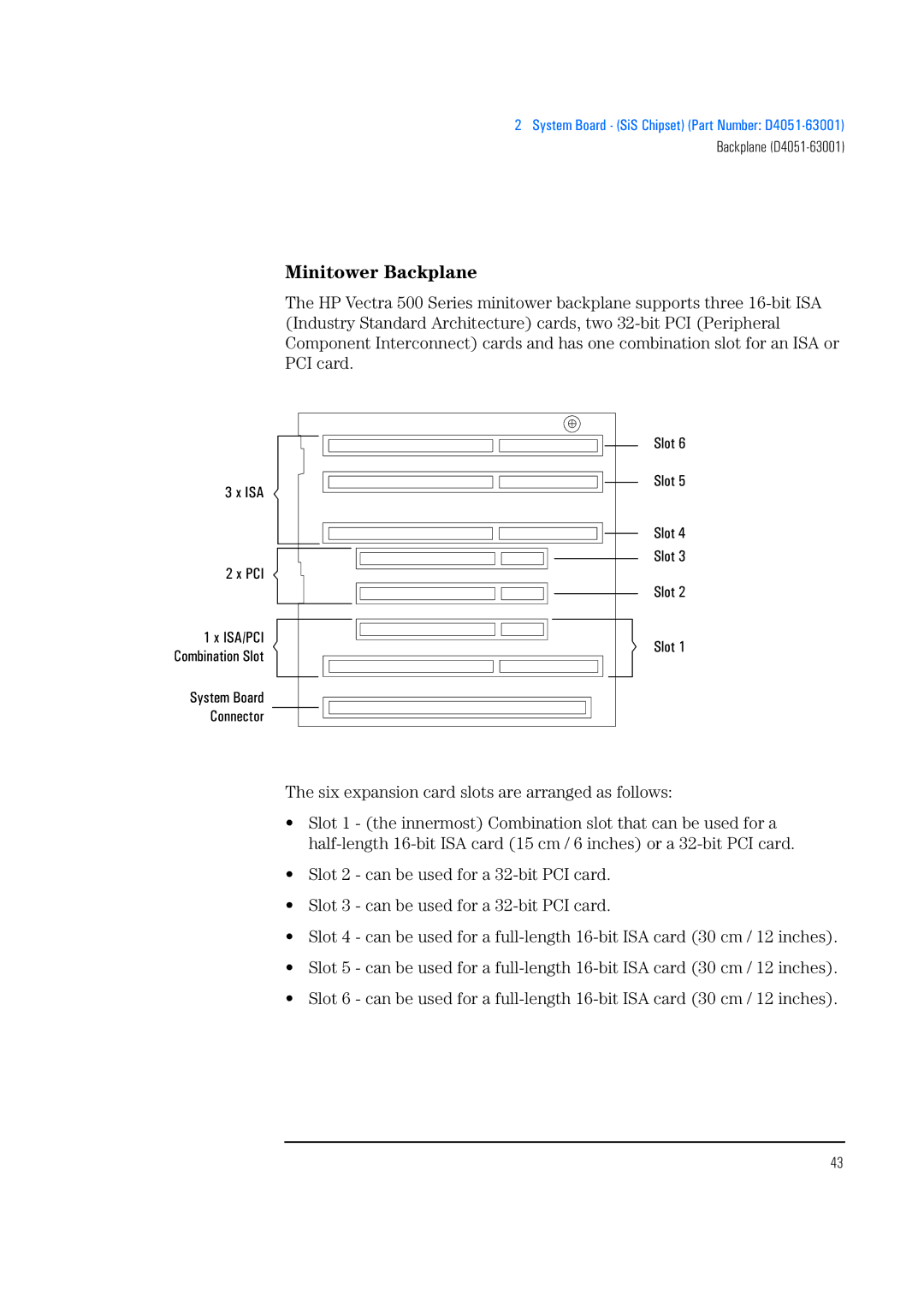 HP 520 5/XX, 525 5/XX manual Minitower Backplane, Isa Pci 