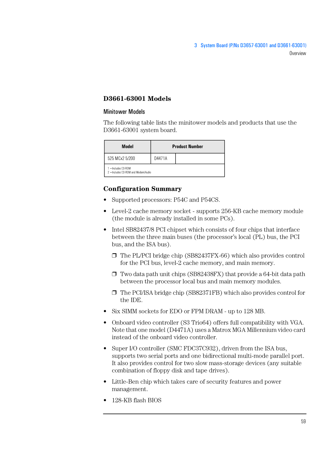 HP 520 5/XX, 525 5/XX manual D3661-63001 Models, Configuration Summary 