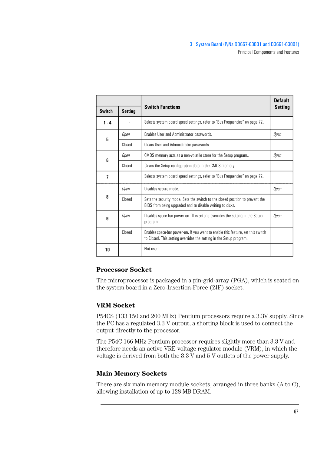 HP 520 5/XX, 525 5/XX manual Processor Socket, VRM Socket, Main Memory Sockets 