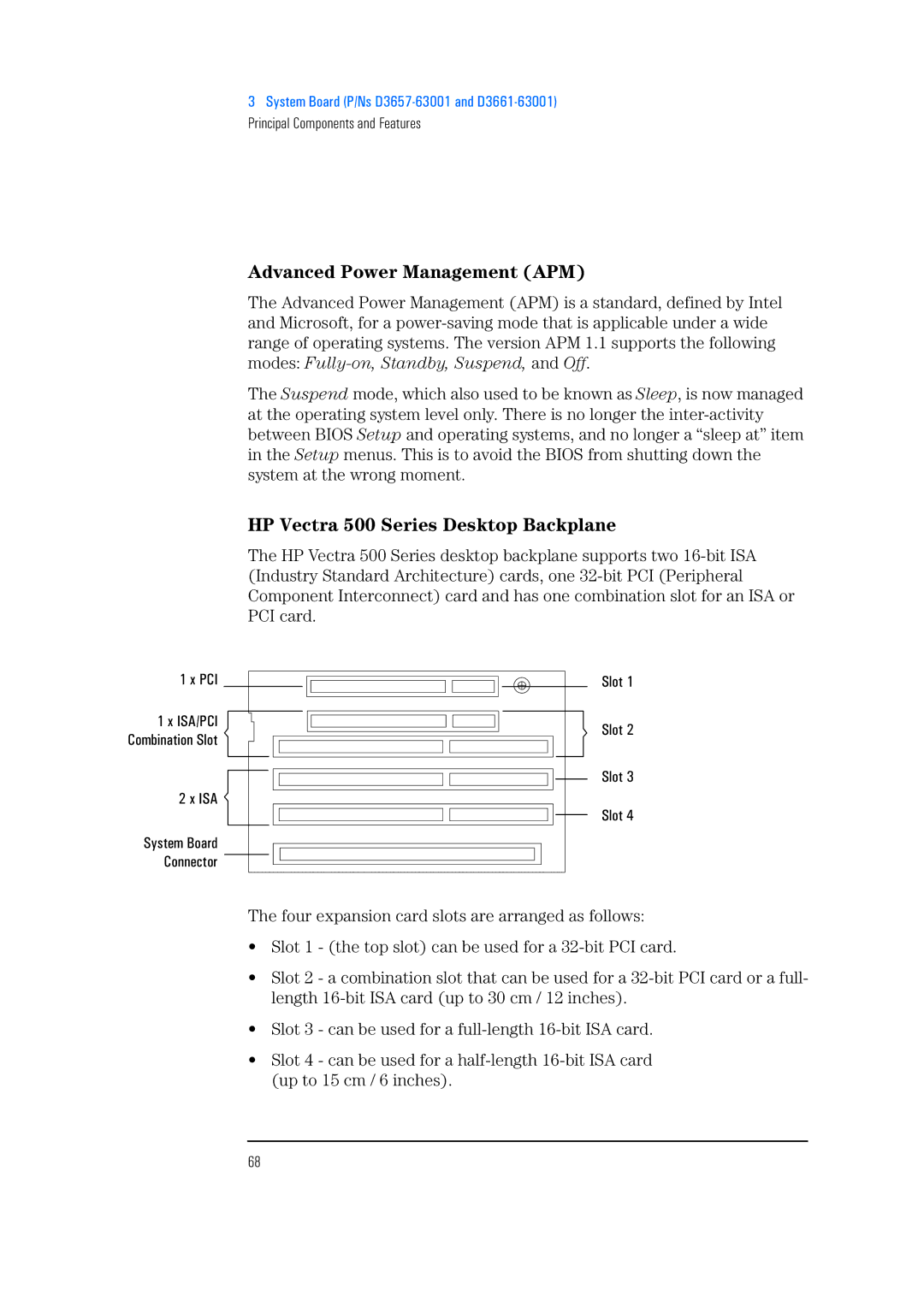 HP 525 5/XX, 520 5/XX manual Advanced Power Management APM, HP Vectra 500 Series Desktop Backplane 