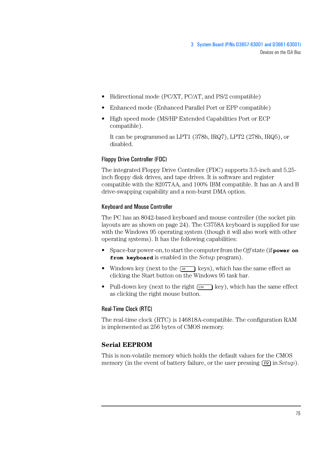 HP 520 5/XX, 525 5/XX manual Floppy Drive Controller FDC, Real-Time Clock RTC, Serial Eeprom 