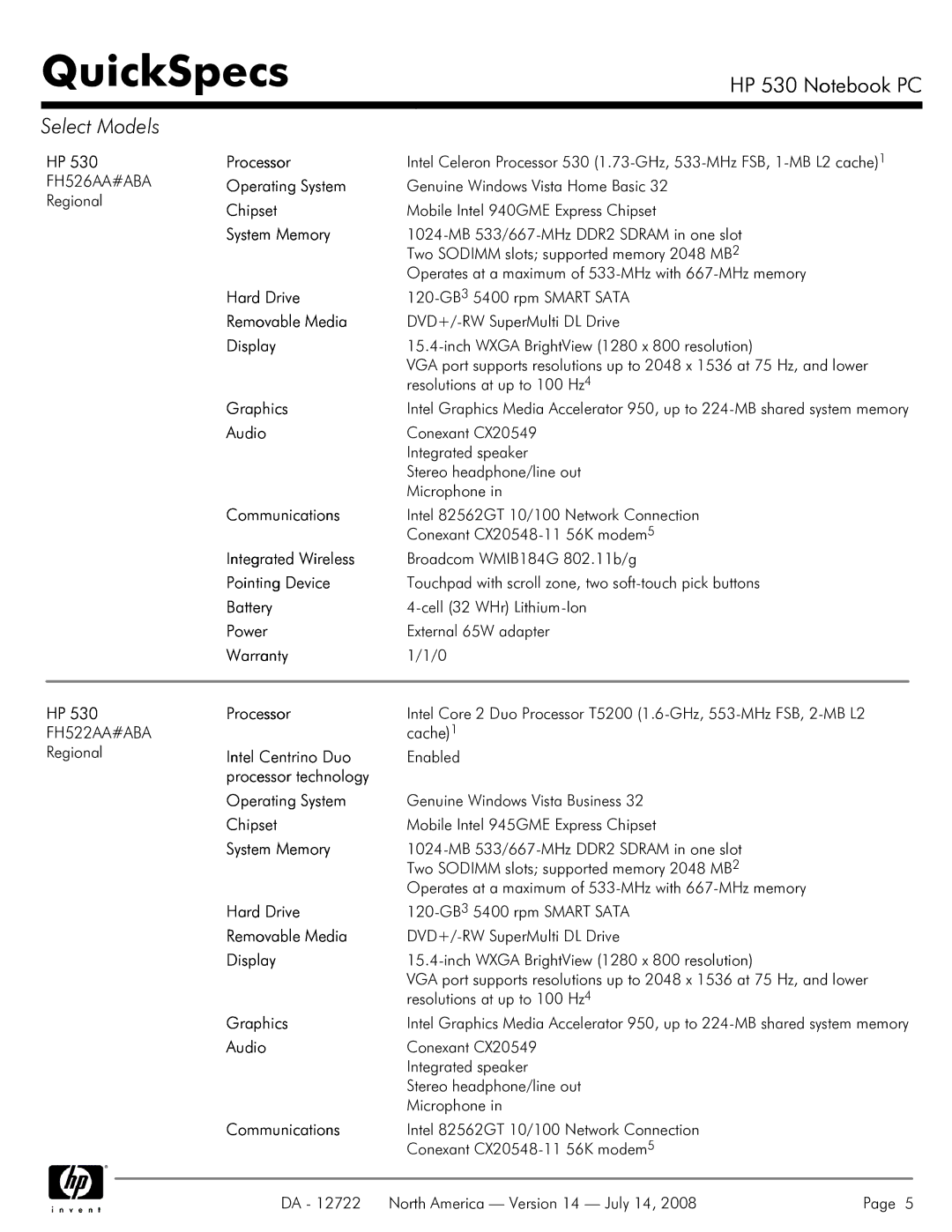 HP 530 manual Regional 