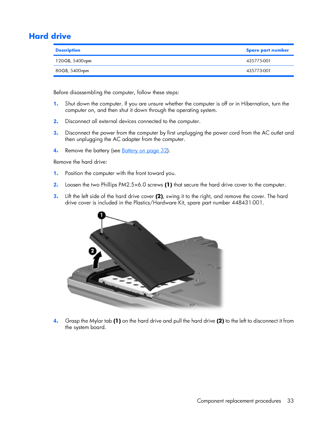 HP 530 manual Hard drive 