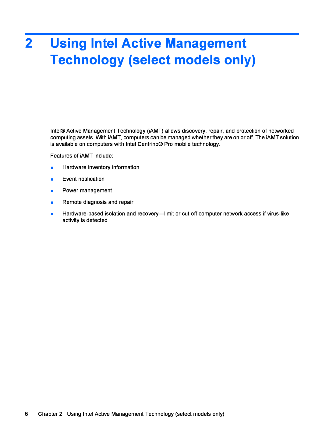 HP 530 manual Using Intel Active Management Technology select models only 