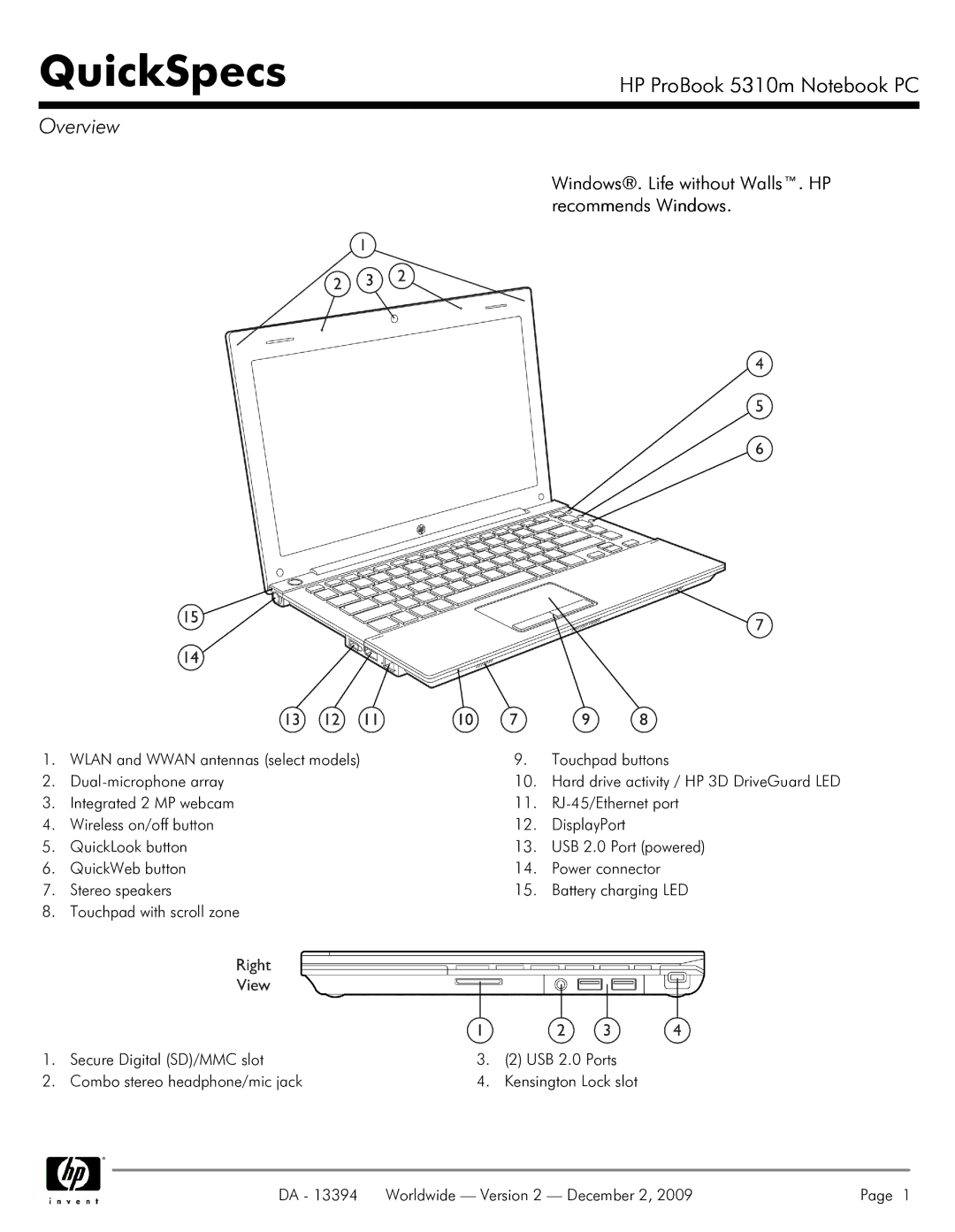 HP 5310M manual Overview, DA 13394 Worldwide Version 2 December 2 