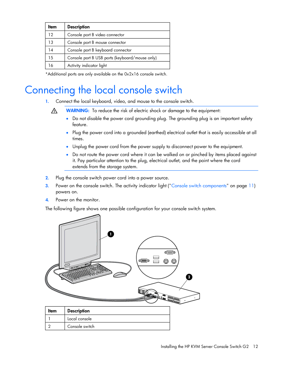 HP 531671-001 manual Connecting the local console switch 