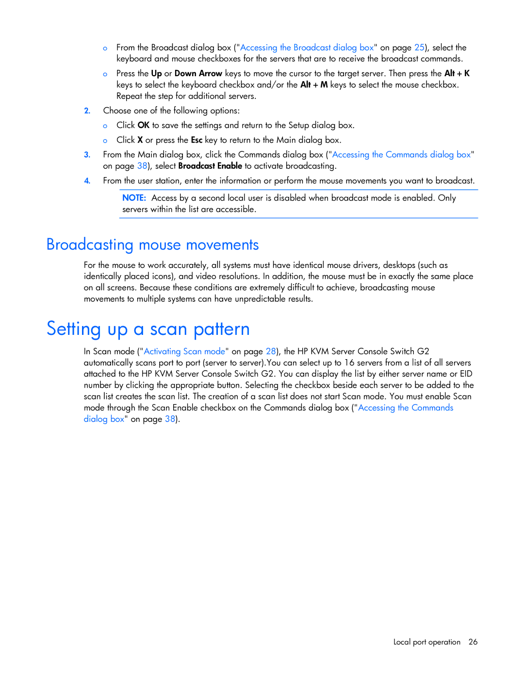 HP 531671-001 manual Setting up a scan pattern, Broadcasting mouse movements 