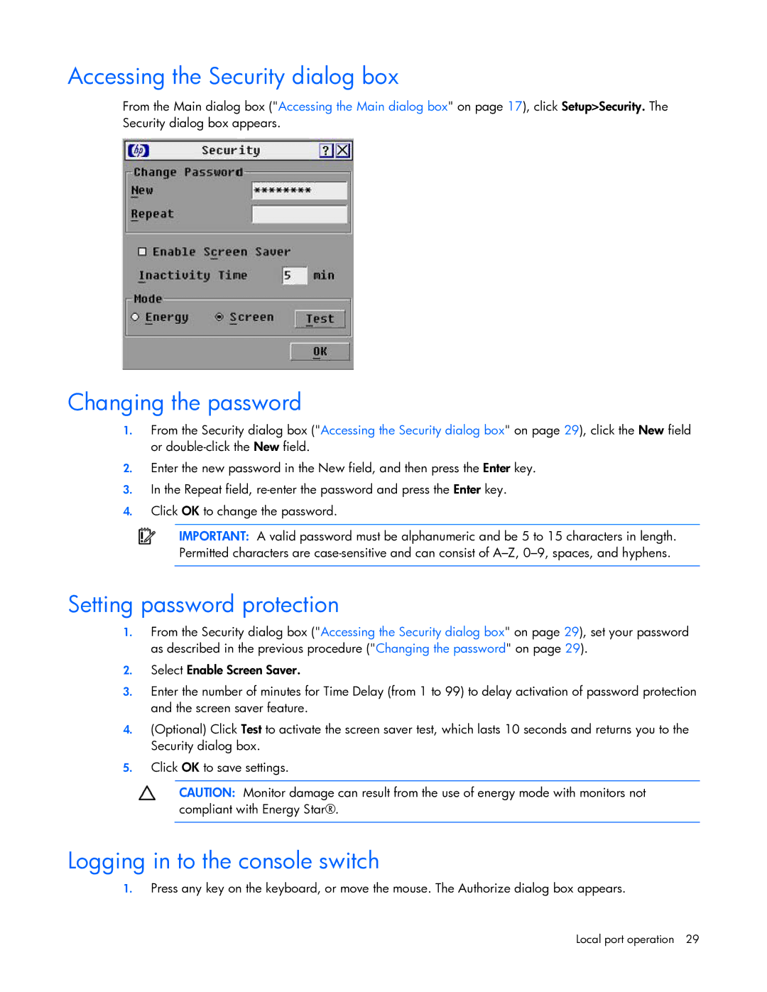 HP 531671-001 manual Accessing the Security dialog box, Changing the password, Setting password protection 