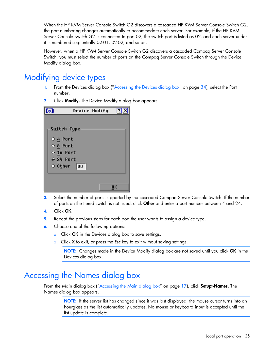 HP 531671-001 manual Modifying device types, Accessing the Names dialog box 